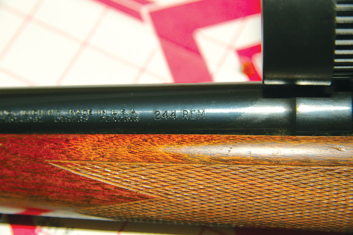 Remington Model 722 rifles stamped “244 REM.” almost universally include 1:12 twist rates. Supposedly Model 722s produced after 1958 included the updated 1:9 twist, but Patrick has been unable to confirm this.